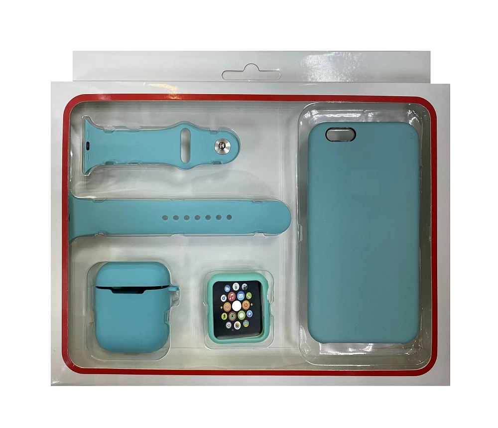 Набор 4в1 (Silicone Case iPhone 6 / 6S "Бампер" Watch 38 мм) (мятный)* купить оптом
