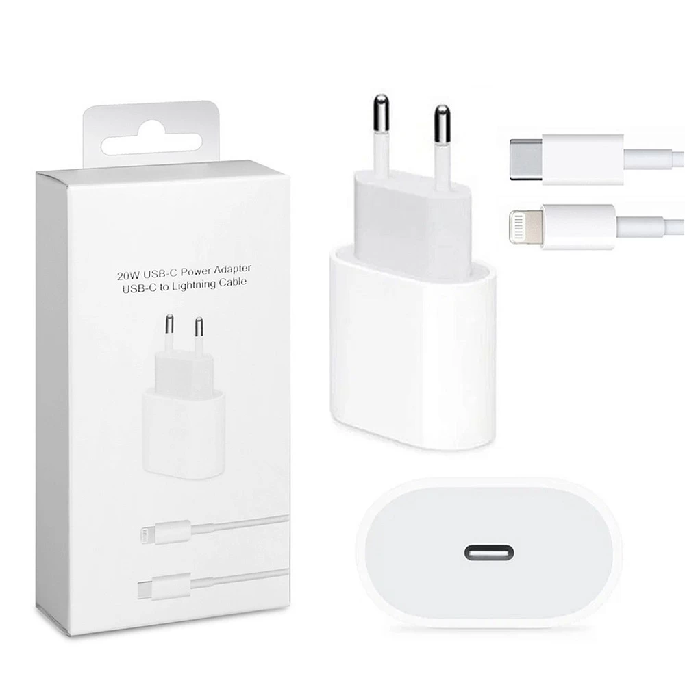 Сетевое зарядное устройство для iPhone (Type-C) 20W, 3A+кабель Lightning (белый) COPY купить оптом