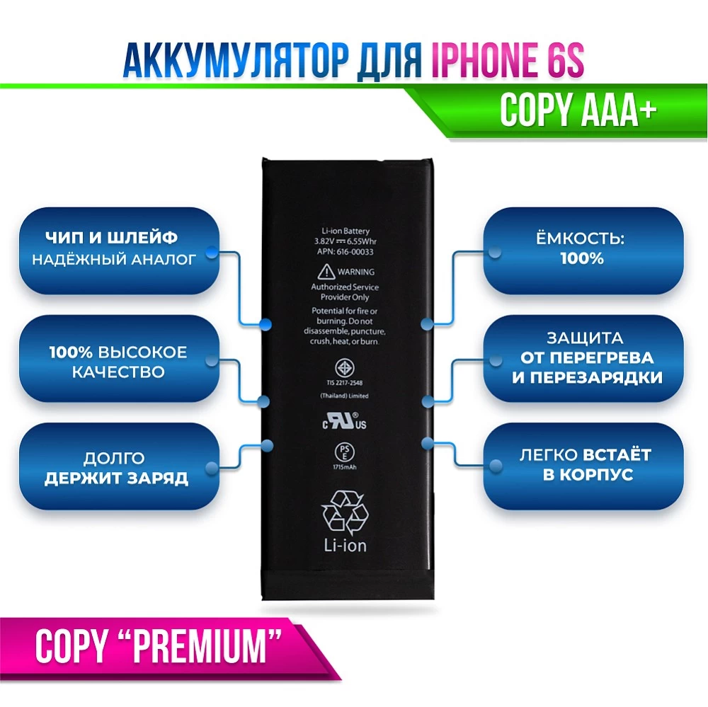 Аккумулятор для iPhone 6S Premium купить оптом рис 2