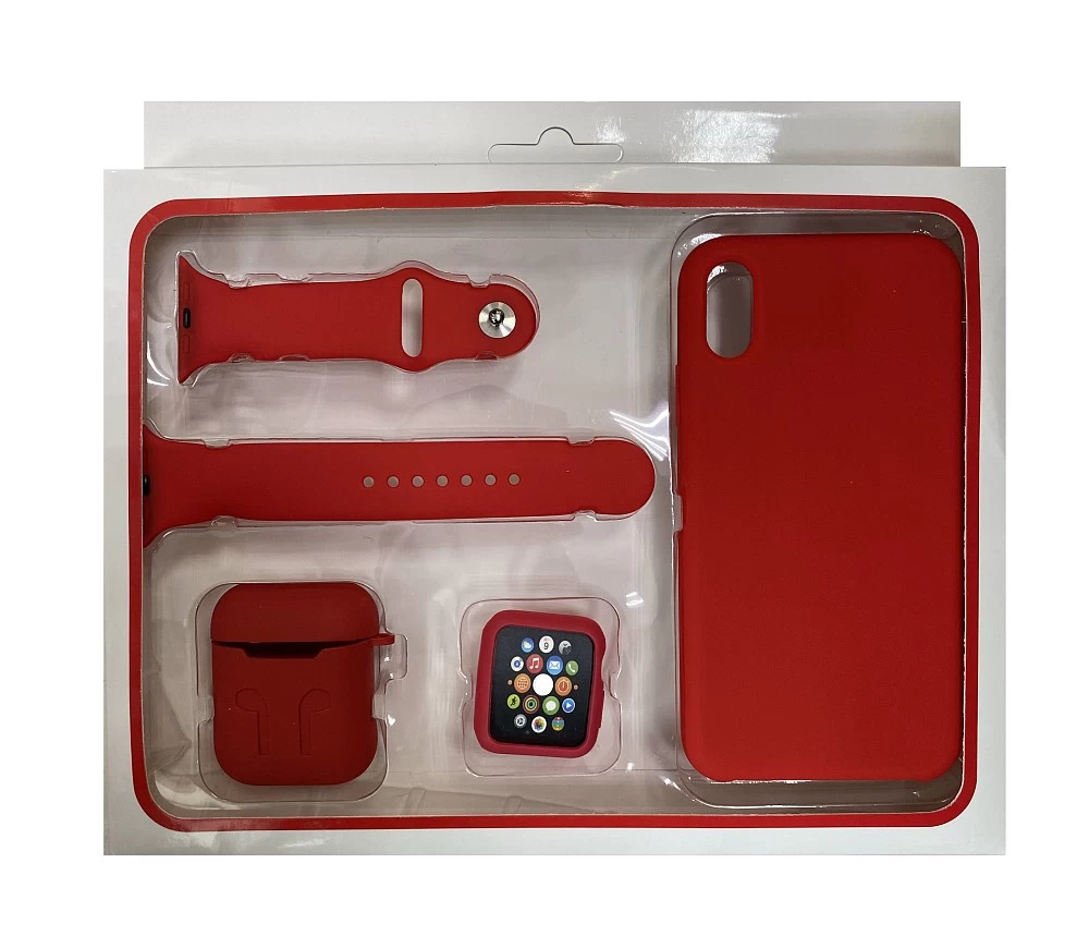 Набор 4в1 (Silicone Case iPhone XS Max  "Бампер" Watch 42 мм)(красный) купить оптом
