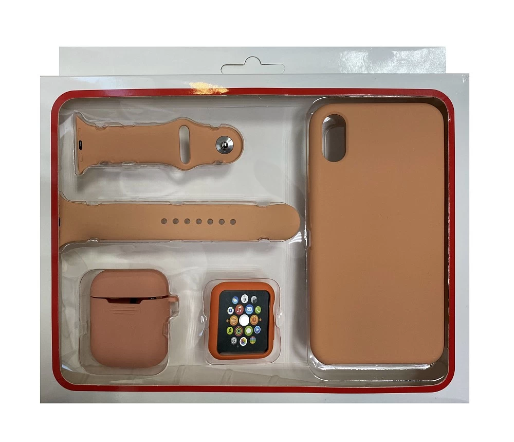 Набор 4в1 (Silicone Case iPhone X / XS +Чехол+ Ремешок+"Бампер" Watch 38 / 40мм) (пудра)* купить оптом