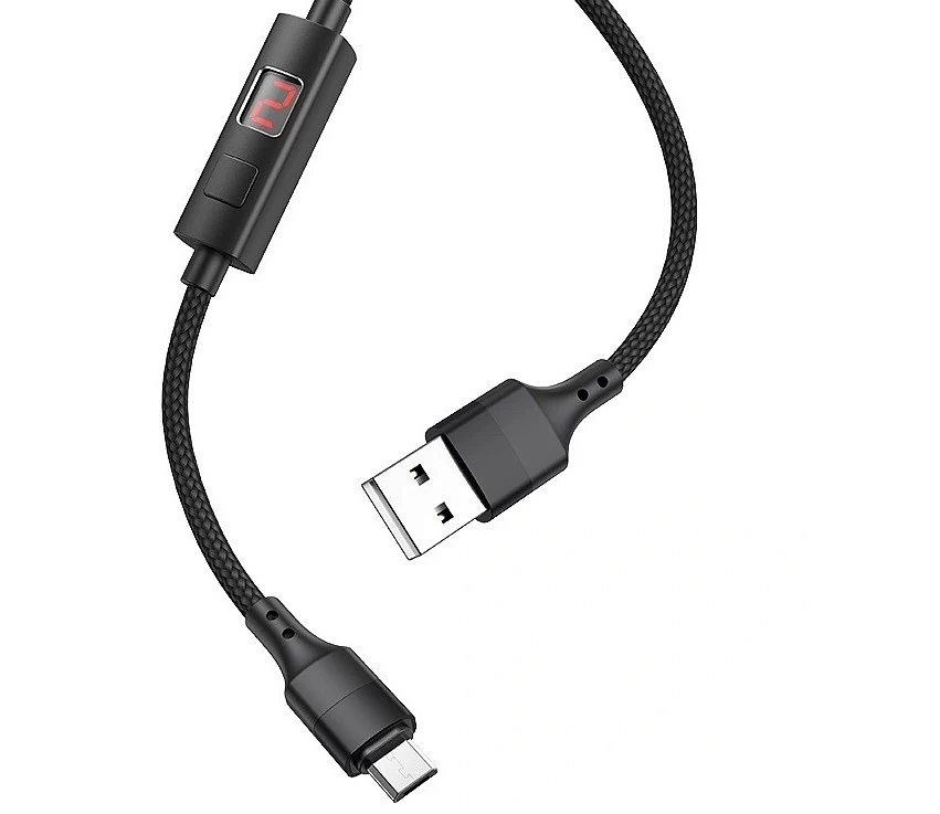 Кабель Micro USB - USB (S13) Hoco Timing Display 2,4А длина 1,2м (чёрный), ткань * купить оптом рис 3