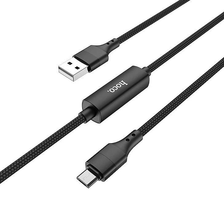 Кабель Micro USB - USB (S13) Hoco Timing Display 2,4А длина 1,2м (чёрный), ткань * купить оптом рис 4