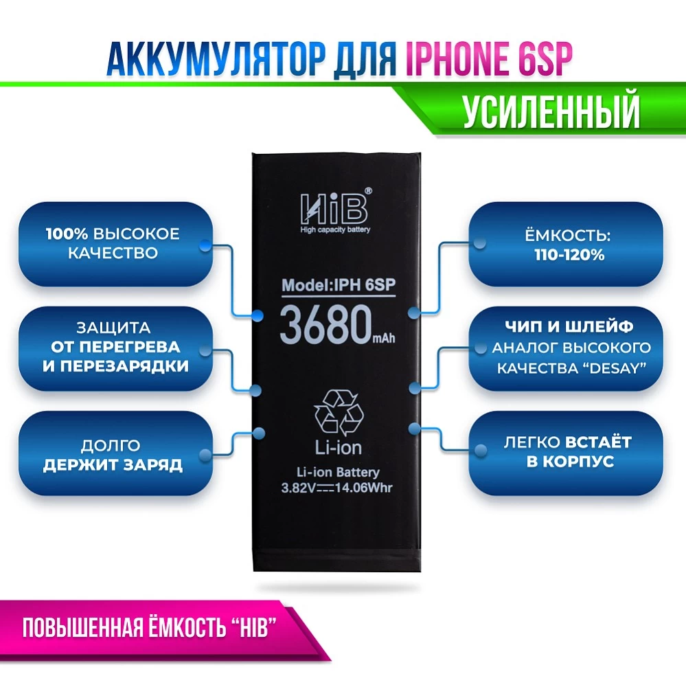 Аккумулятор для iPhone 6S Plus с повышенной ёмкостью (3680 mAh) "HIB" Original купить оптом рис 2