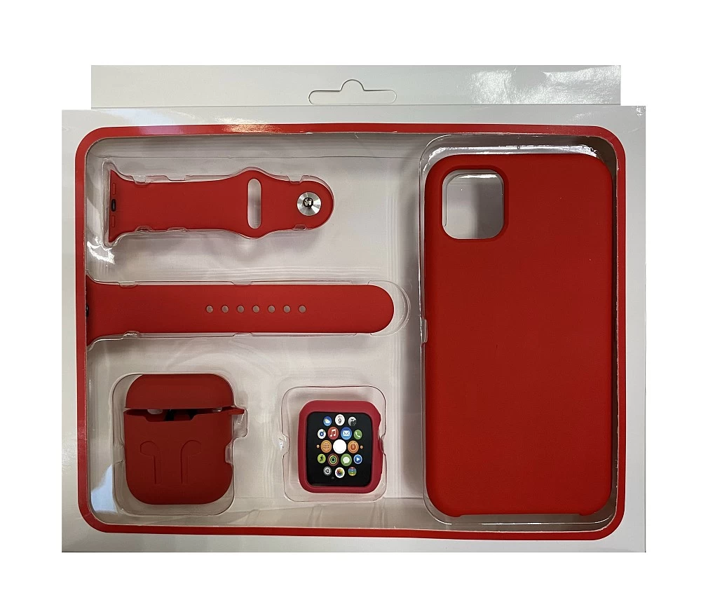 Набор 4в1 (Silicone Case iPhone 11Pro Max "Бампер" Watch 42 мм)(красный)* купить оптом