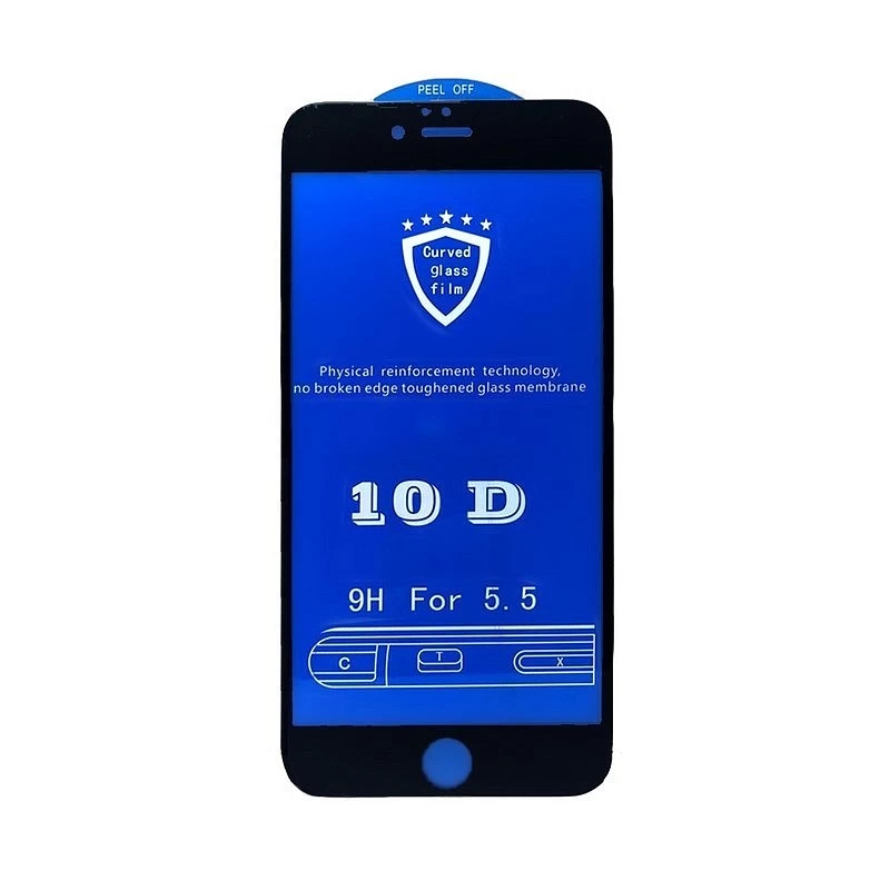 Стекло защитное 10D для iPhone 6 Plus/6S Plus (чёрный) купить оптом