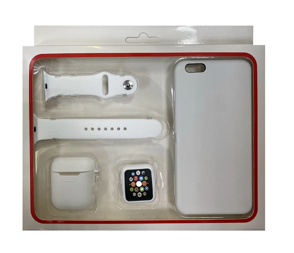 Набор 4в1 (Silicone Case iPhone 6+/ 6S+, "Бампер" Watch 38 мм) (белый)* купить оптом