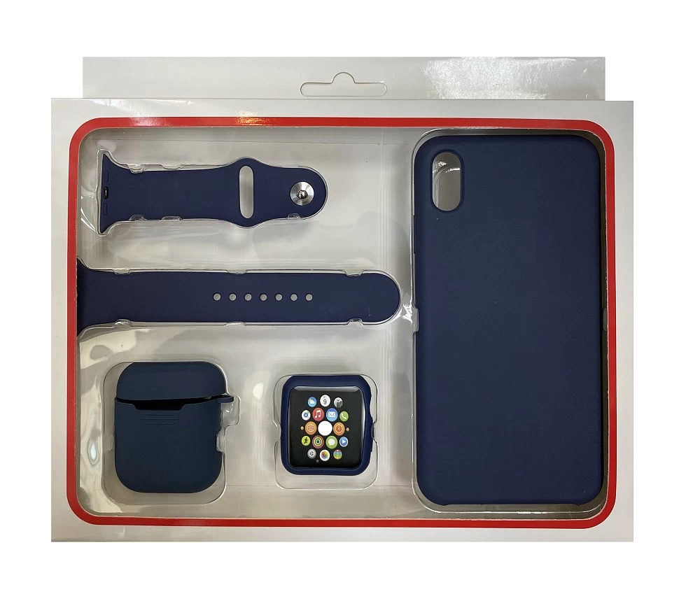 Набор 4в1 (Silicone Case iPhone XS Max"Бампер" Watch 38 мм)(синий кобальт)* купить оптом
