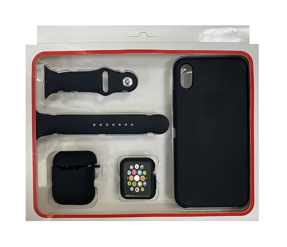 Набор 4в1 (Silicone Case iPhone XS Max +Чехол+Ремешок+"Бампер" Watch 42 / 44мм)(чёрный)* купить оптом