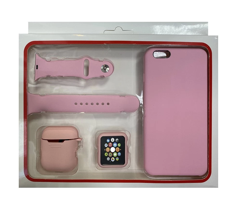 Набор 4в1 (Silicone Case iPhone 6+/ 6S+, "Бампер" Watch 42 / 44мм)(розовый)* купить оптом