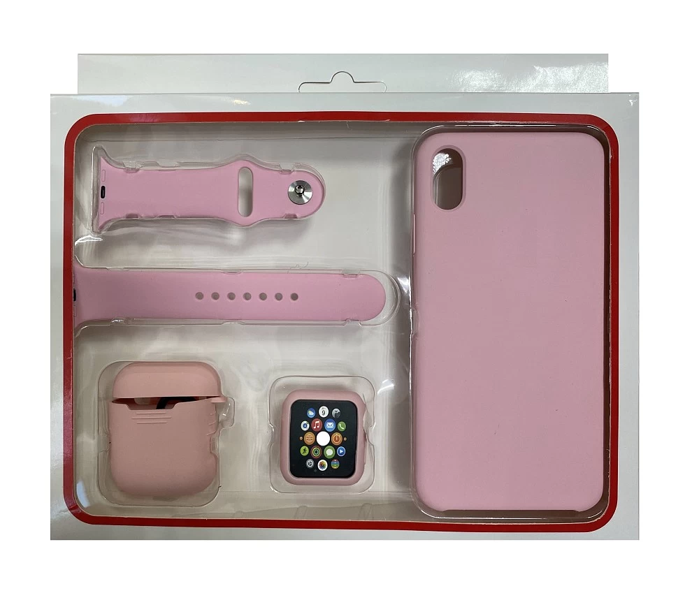 Набор 4в1 (Silicone Case iPhone XS Max "Бампер" Watch 38 мм)(розовый)* купить оптом