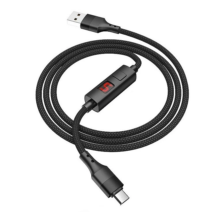 Кабель Micro USB - USB (S13) Hoco Timing Display 2,4А длина 1,2м (чёрный), ткань * купить оптом рис 5