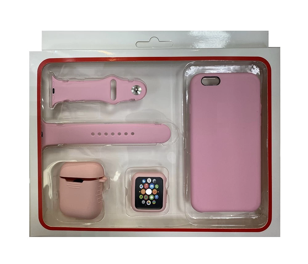 Набор 4в1 (Silicone Case iPhone 6 / 6S  "Бампер" Watch 38 мм)(розовый)* купить оптом