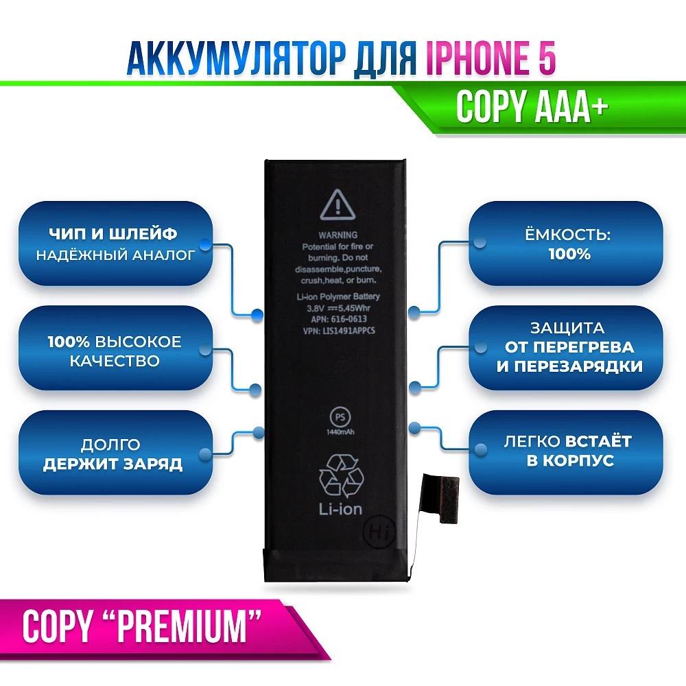 Аккумулятор для iPhone 5 Premium купить оптом рис 2