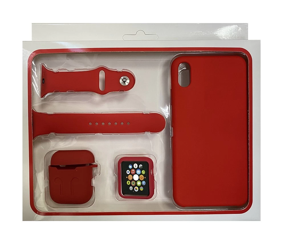 Набор 4в1 (Silicone Case iPhone XS Max  "Бампер" Watch 38 мм)(красный)* купить оптом