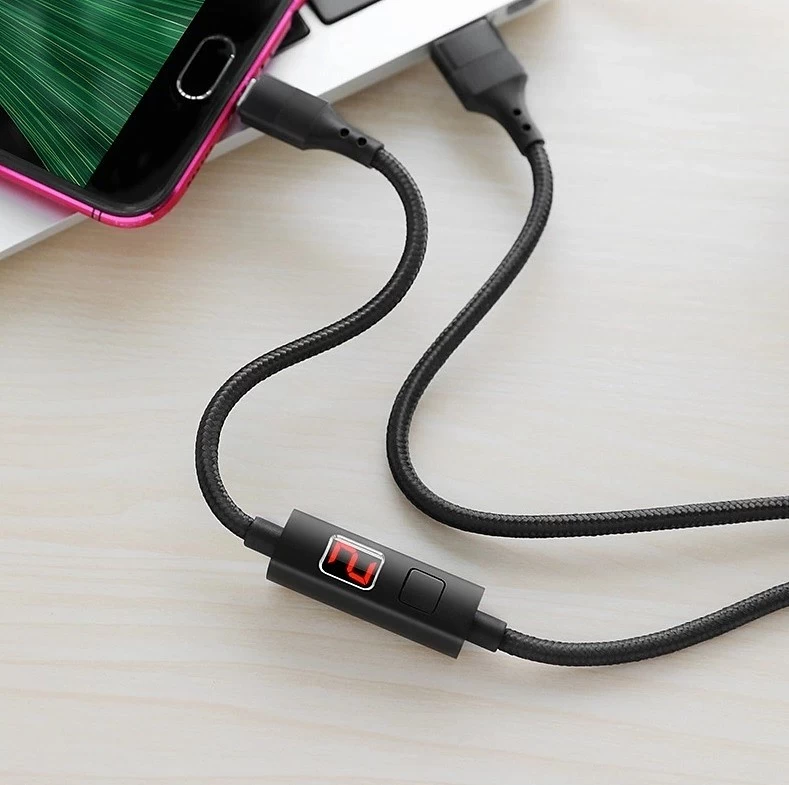 Кабель Micro USB - USB (S13) Hoco Timing Display 2,4А длина 1,2м (чёрный), ткань * купить оптом рис 2