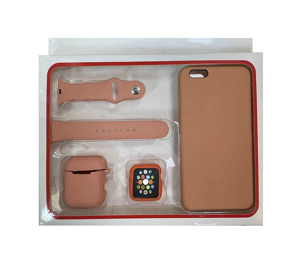 Набор 4в1 (Silicone Case iPhone 6+/ 6S+, "Бампер" Watch 38 мм) (персик)* купить оптом