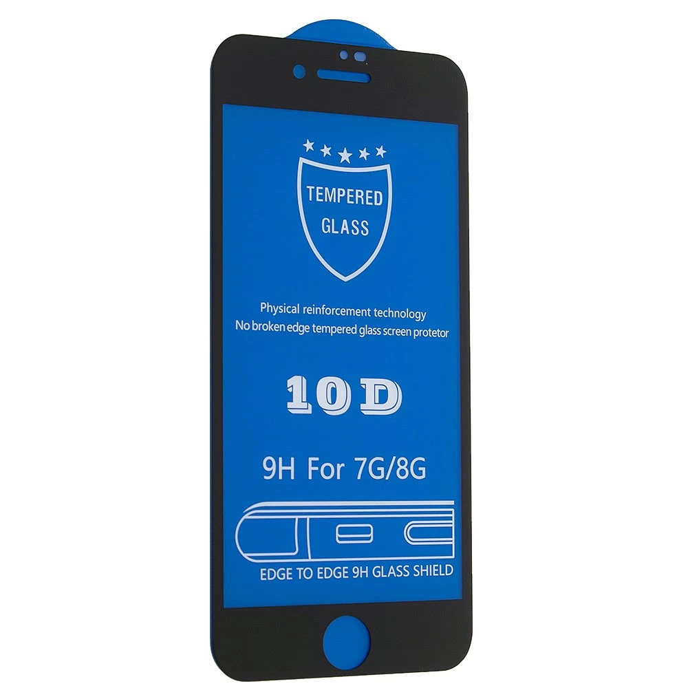 Стекло защитное 10D для iPhone 7/8/SE2 (чёрный) купить оптом
