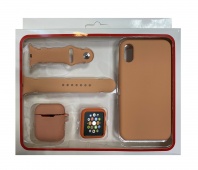 Набор 4в1 (Silicone Case iPhone Х / XS +Чехол+Ремешок+"Бампер" Watch 38 / 40мм) (персик) - Service-Help.ru
