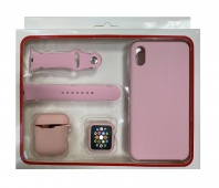 Набор 4в1 (Silicone Case iPhone XS Max+Чехол+Ремешок+"Бампер" Watch 42 / 44мм)(розовый) - Service-Help.ru